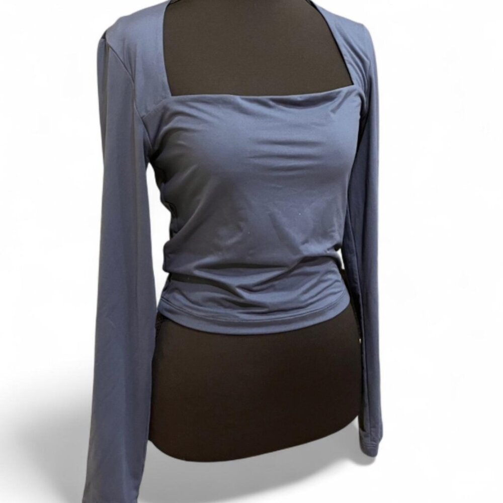 Midnight Blue Long Sleeve Square Neck Crop Top Size M